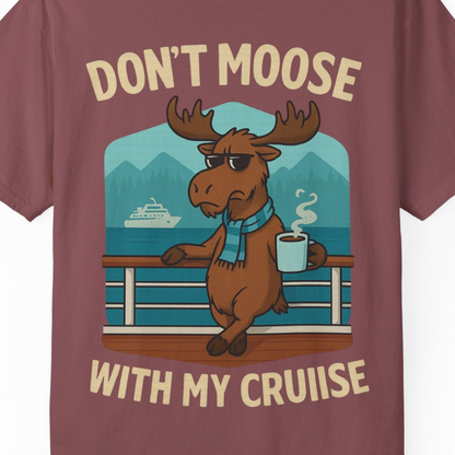 Funny Moose on Alaska Cruise Ship Shirt T-Shirt – Brick – Alaska Cruise Shirts Close Up
