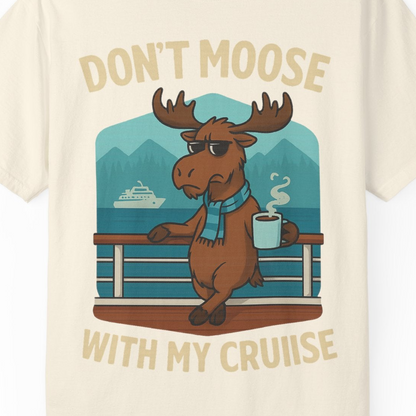 Funny Moose on Alaska Cruise Ship Shirt T-Shirt – Ivory – Alaska Cruise Shirts Close Up
