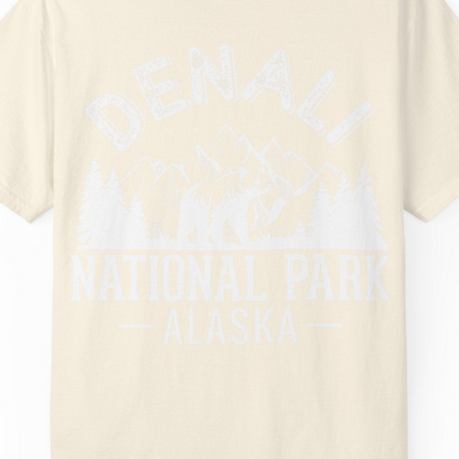 Denali National Park Bear Mountains Vintage Alaska Nature Shirt — Comfort T-Shirt – Ivory – Alaska Cruise Shirts Close Up