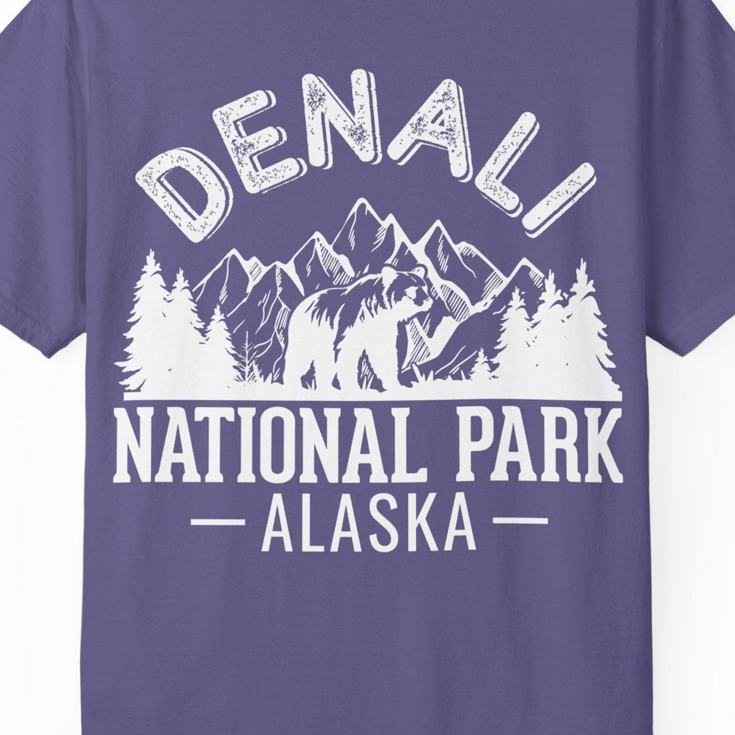 Denali National Park Bear Mountains Vintage Alaska Nature Shirt — Comfort T-Shirt – Grape – Alaska Cruise Shirts Close Up