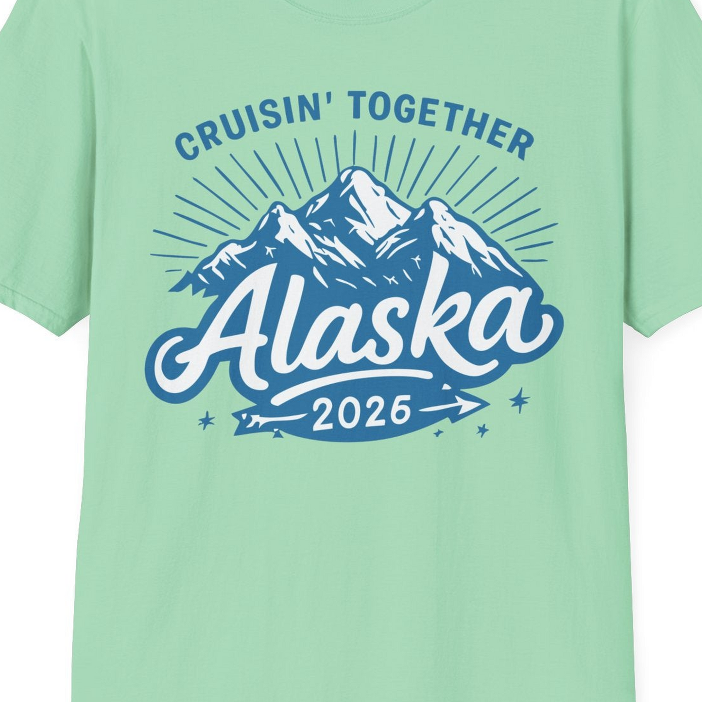 Alaska Cruise Mountains Adventure Shirt T-Shirt – Mint Green – Alaska Cruise Shirts Close Up