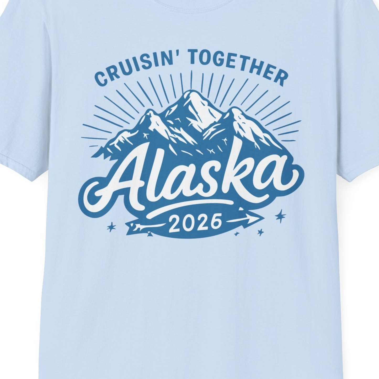 Alaska Cruise Mountains Adventure Shirt T-Shirt – Light Blue – Alaska Cruise Shirts Close Up