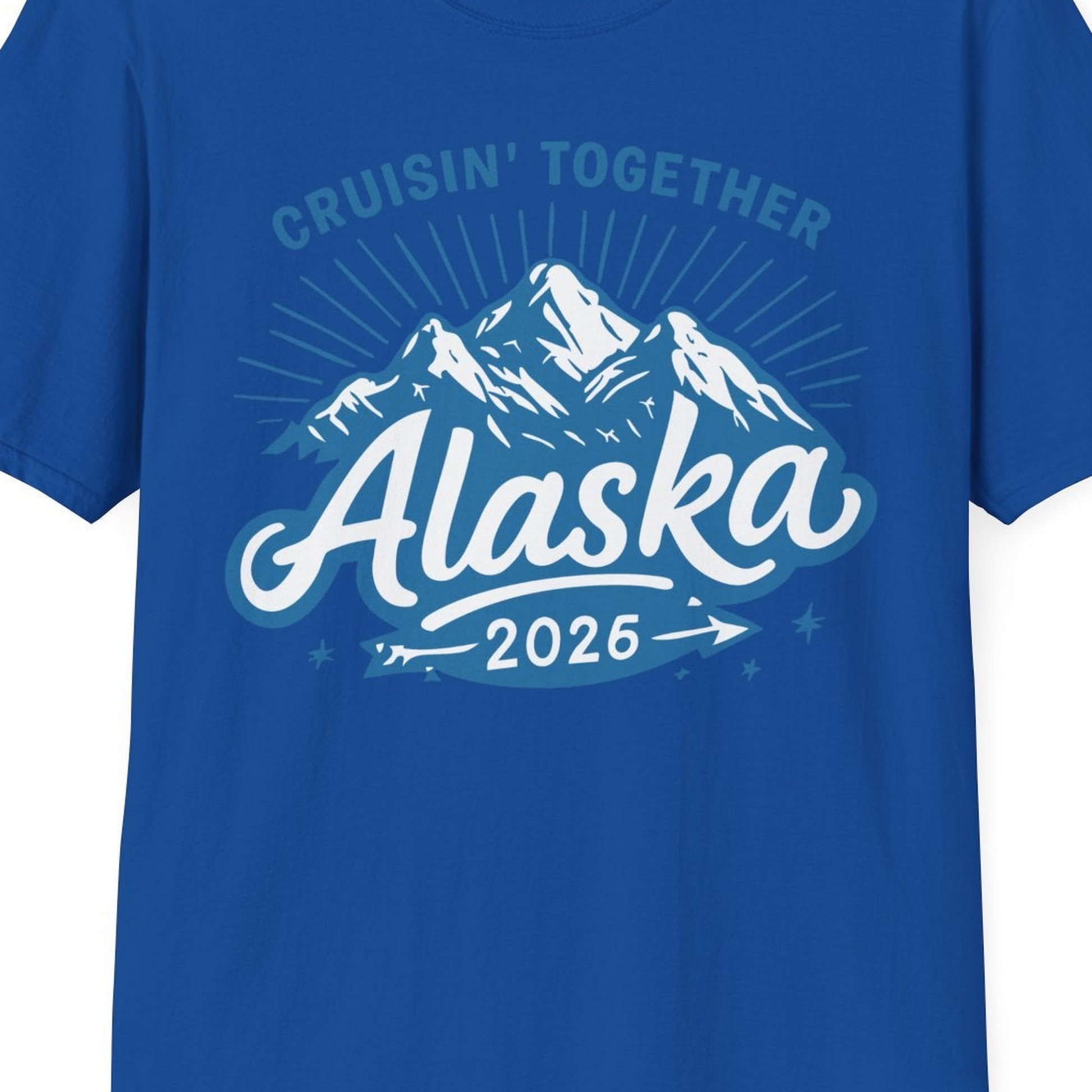 Alaska Cruise Mountains Adventure Shirt T-Shirt – Royal – Alaska Cruise Shirts Close Up