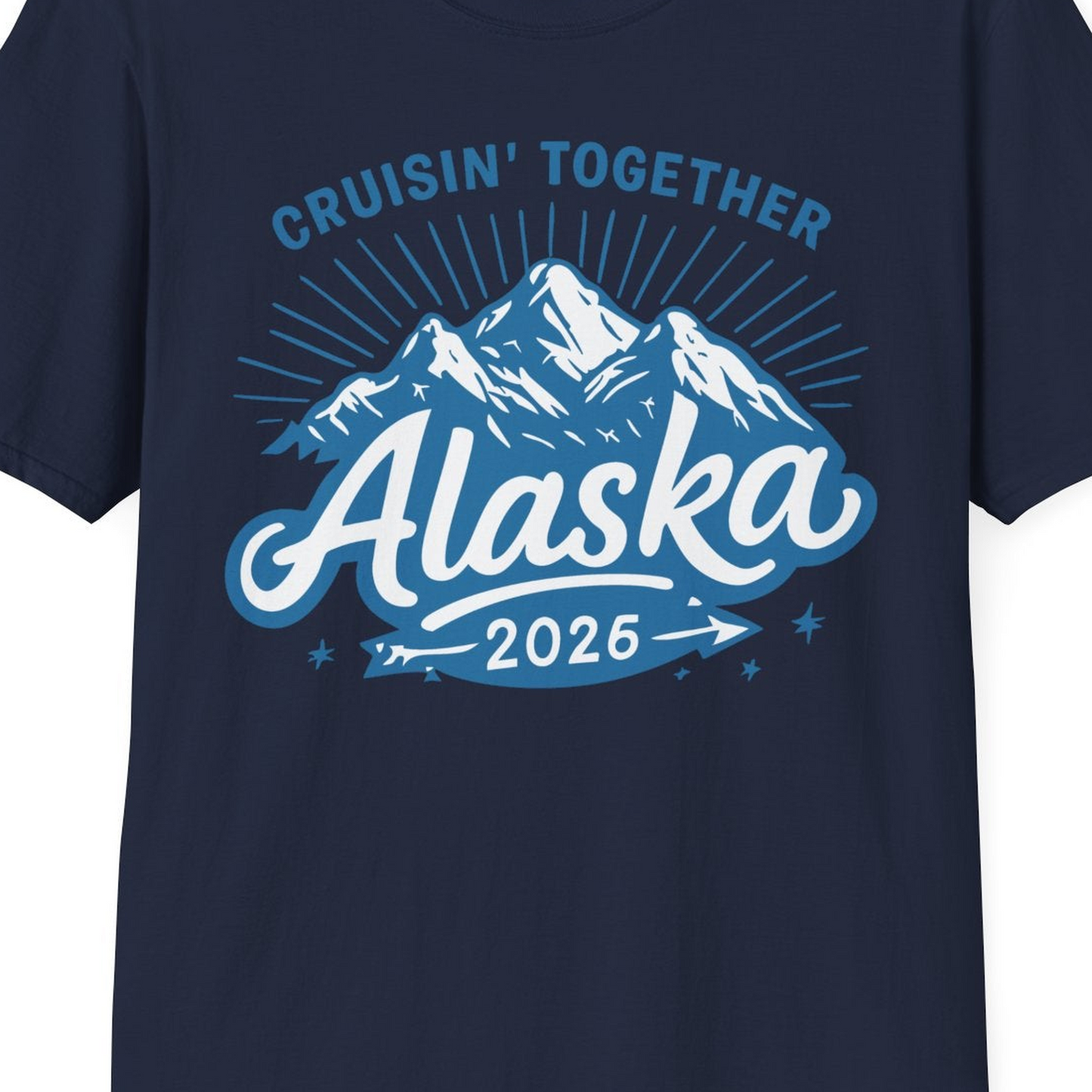 Alaska Cruise Mountains Adventure Shirt T-Shirt – Navy – Alaska Cruise Shirts Close Up