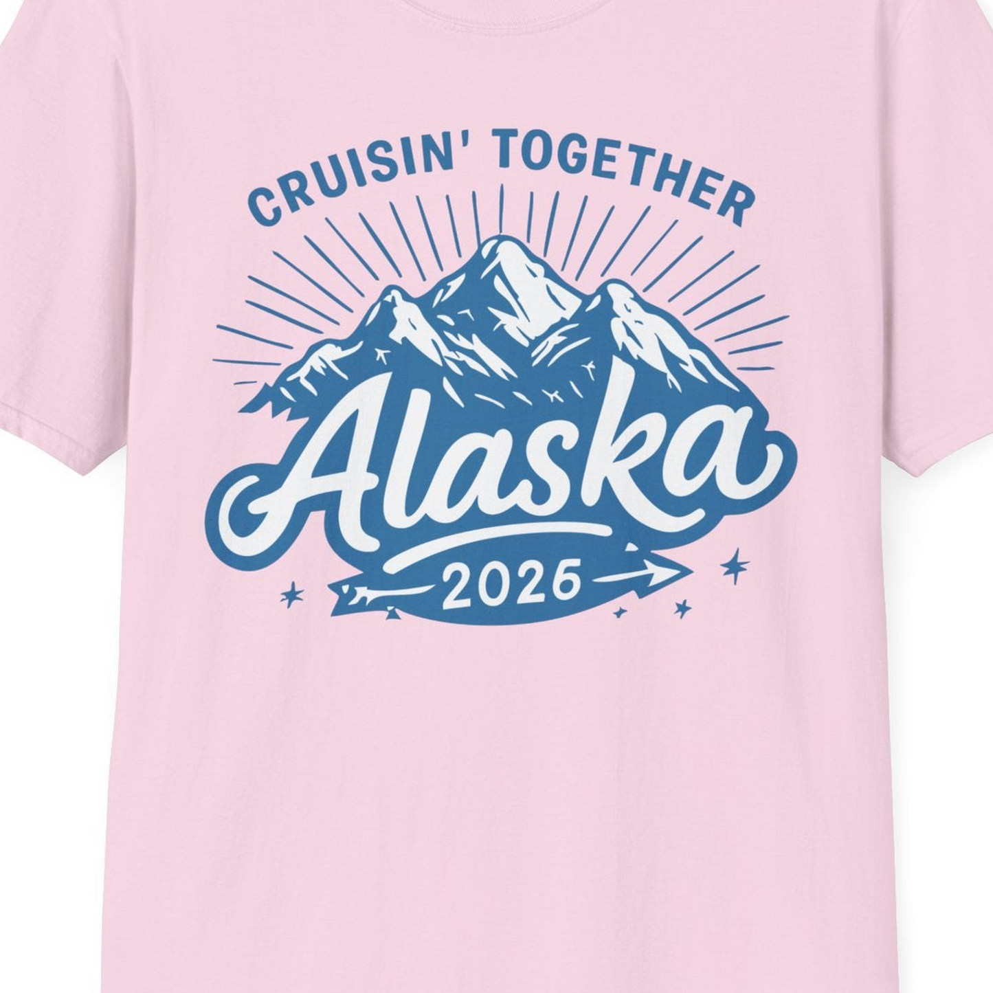 Alaska Cruise Mountains Adventure Shirt T-Shirt – Light Pink – Alaska Cruise Shirts Close Up
