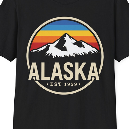 Alaska Vintage Mountain Sunset Shirt T-Shirt – Black – Alaska Cruise Shirts Close Up
