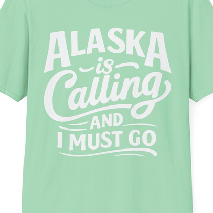 Alaska Is Calling Adventure Typography Shirt T-Shirt – Mint Green – Alaska Cruise Shirts Close Up