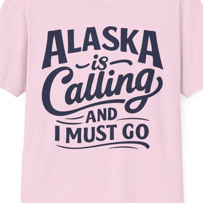 Alaska Is Calling Adventure Typography Shirt T-Shirt – Light Pink – Alaska Cruise Shirts Close Up