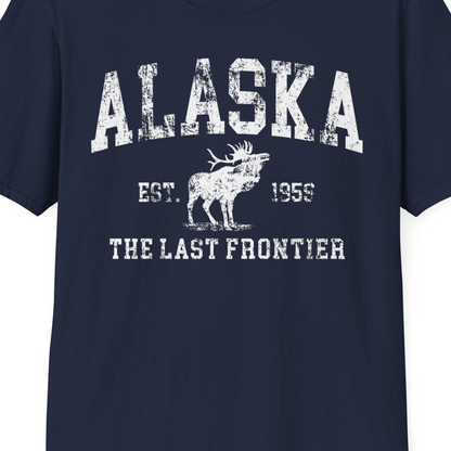Vintage Alaska Moose Shirt T-Shirt – Navy – Alaska Cruise Shirts Close Up