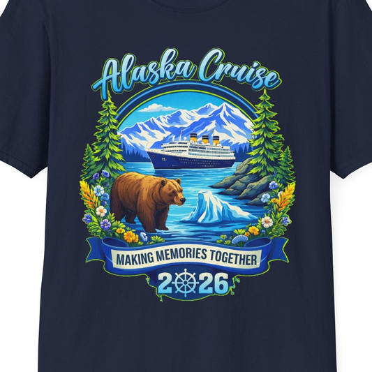 Alaska Cruise 2026 Family Shirt T-Shirt – Navy – Alaska Cruise Shirts Close Up
