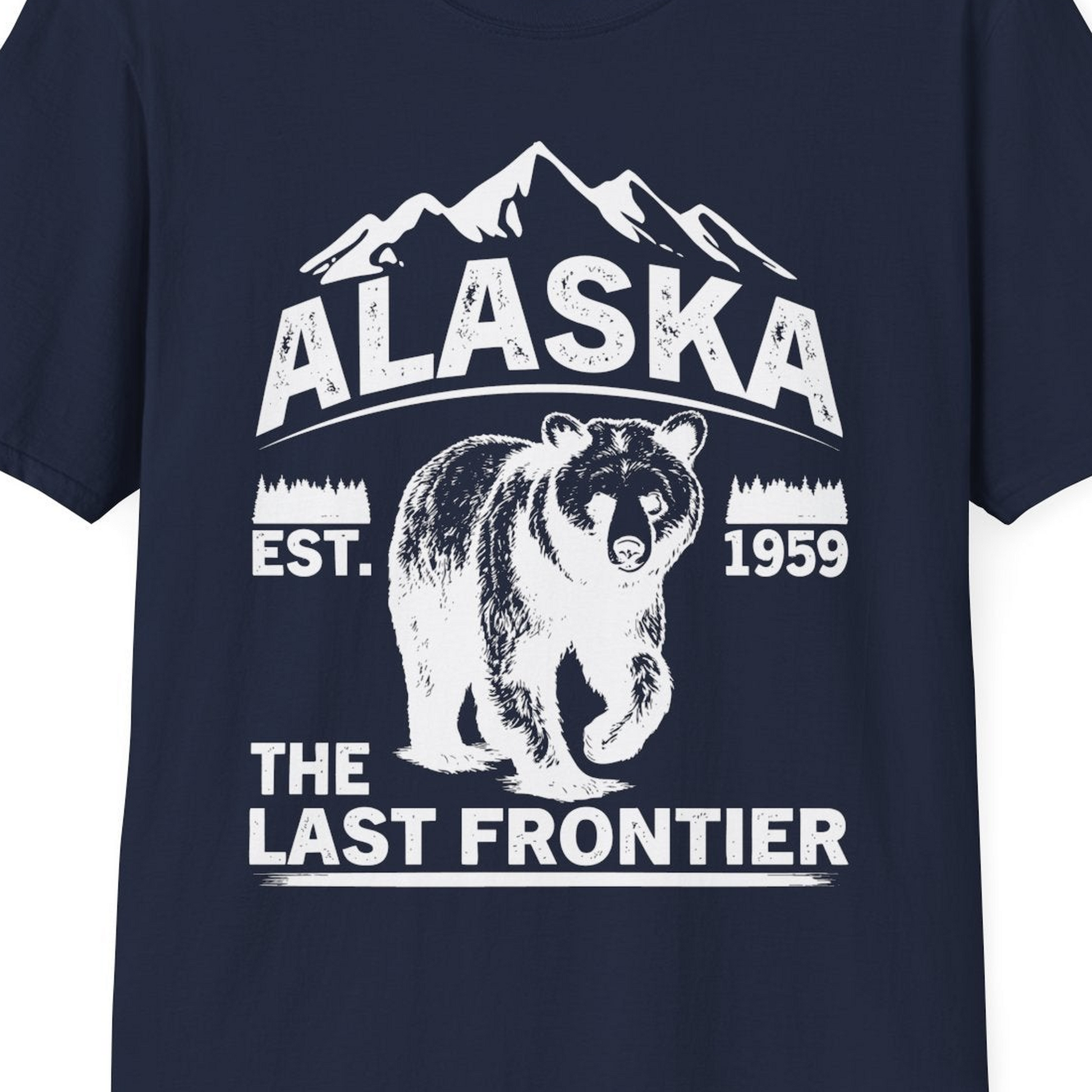 Alaska Bear Shirt T-Shirt – Navy – Alaska Cruise Shirts Close Up