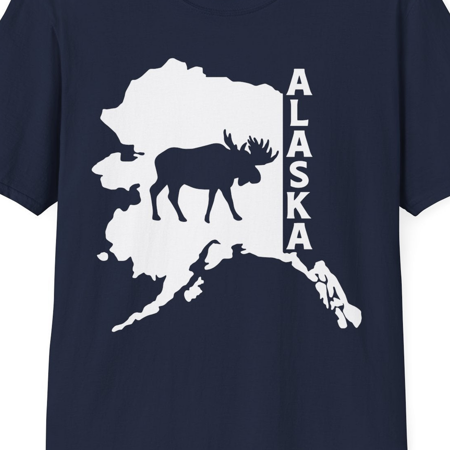 Alaska Moose Silhouette Shirt T-Shirt – Navy – Alaska Cruise Shirts Close Up