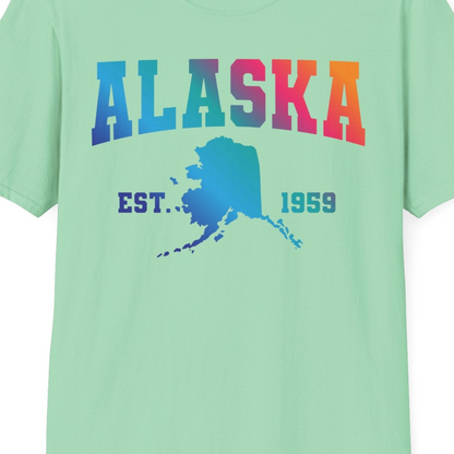 Retro Alaska Est 1959 Shirt T-Shirt – Mint Green – Alaska Cruise Shirts Close Up
