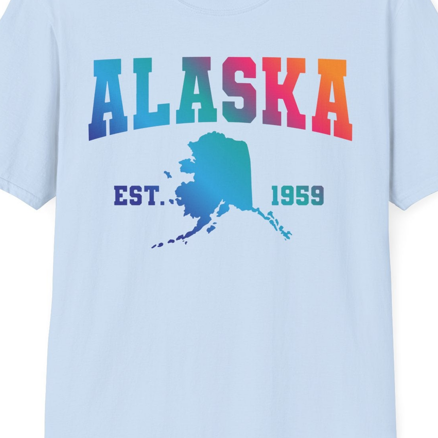 Retro Alaska Est 1959 Shirt T-Shirt – Light Blue – Alaska Cruise Shirts Close Up