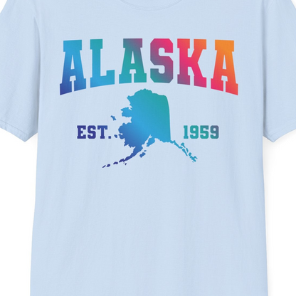 Retro Alaska Est 1959 Shirt T-Shirt – Light Blue – Alaska Cruise Shirts Close Up