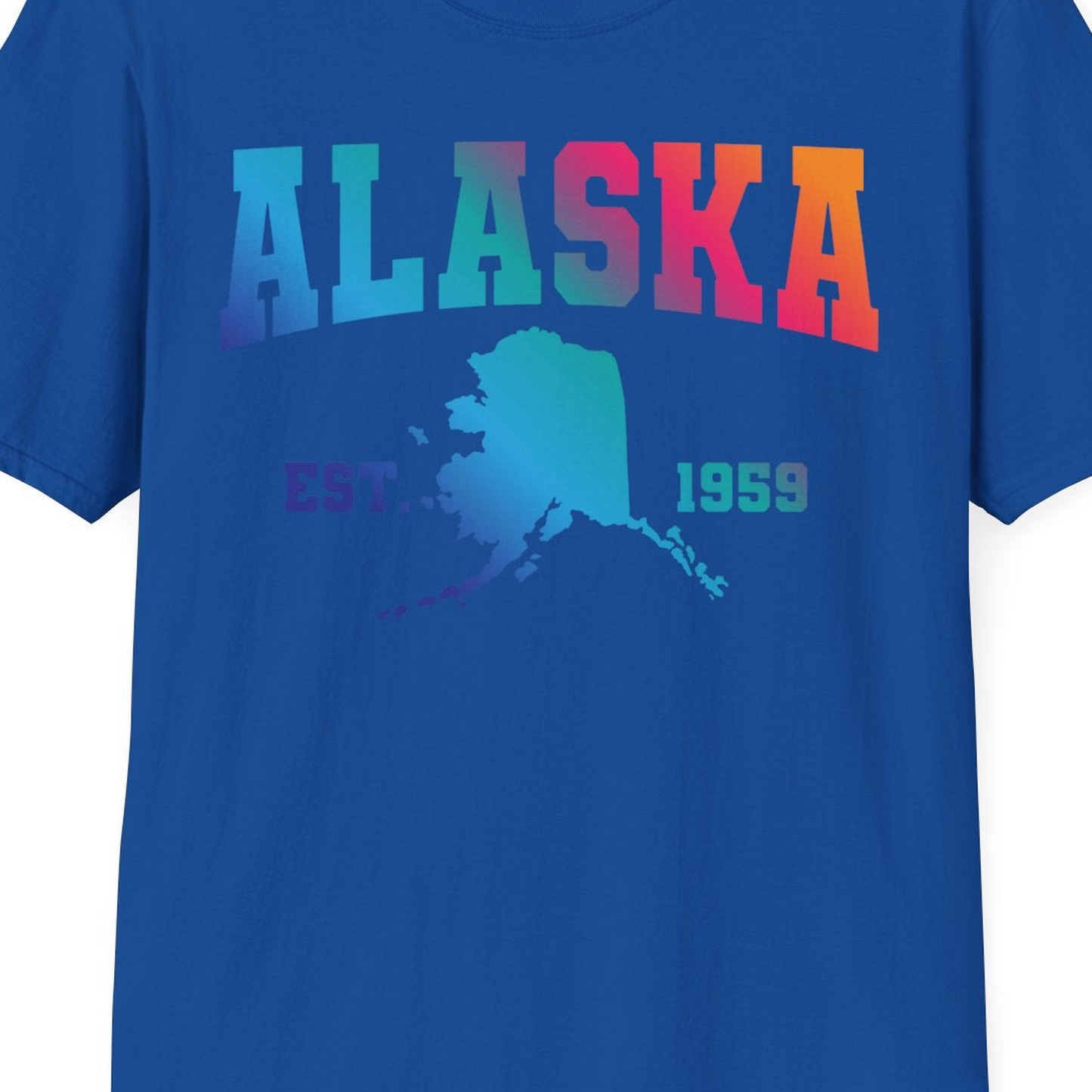Retro Alaska Est 1959 Shirt T-Shirt – Royal – Alaska Cruise Shirts Close Up