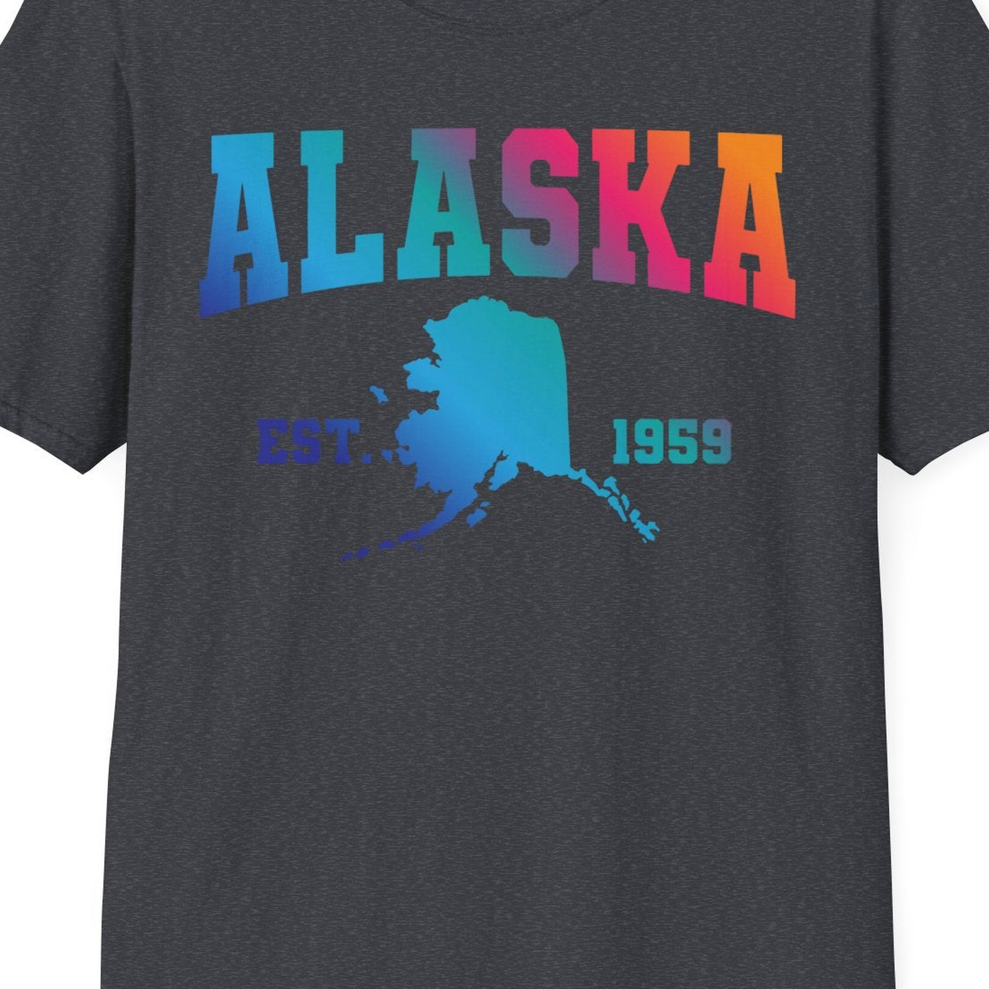 Retro Alaska Est 1959 Shirt T-Shirt – Dark Heather Grey – Alaska Cruise Shirts Close Up