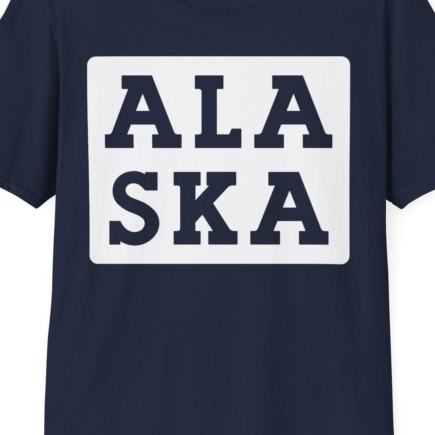 Bold Alaska Block Text Shirt T-Shirt – Navy – Alaska Cruise Shirts Close Up
