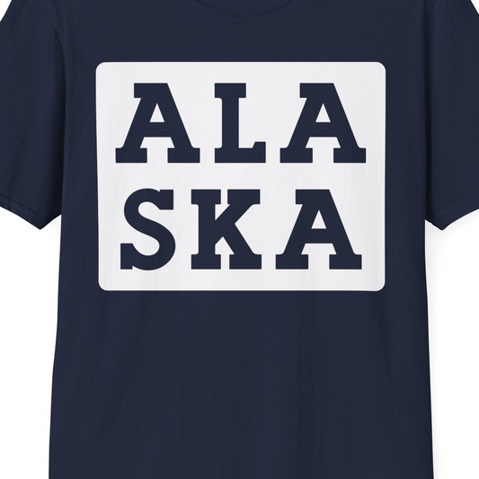 Bold Alaska Block Text Shirt T-Shirt – Navy – Alaska Cruise Shirts Close Up