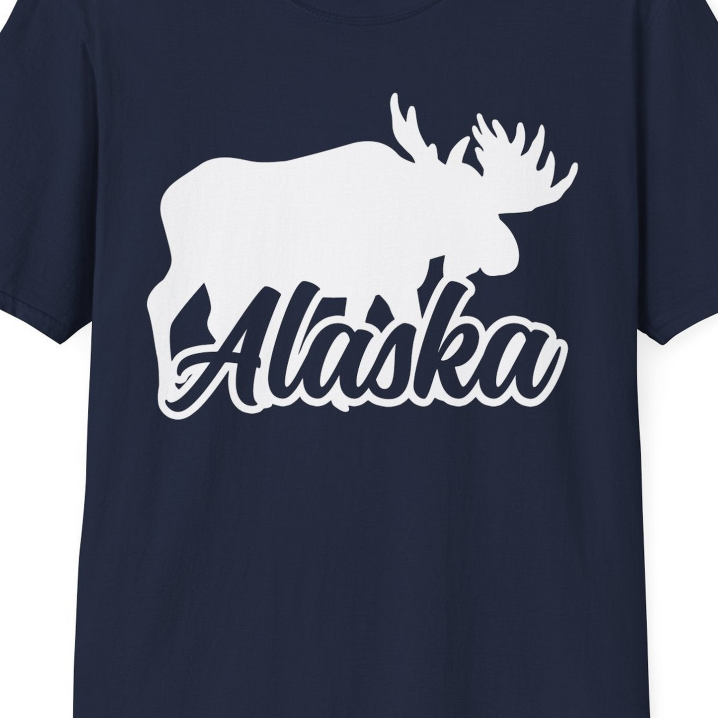 Alaska Moose Wildlife Silhouette Shirt T-Shirt – Navy – Alaska Cruise Shirts Close Up