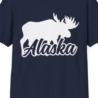 Alaska Moose Wildlife Silhouette Shirt T-Shirt – Navy – Alaska Cruise Shirts Close Up