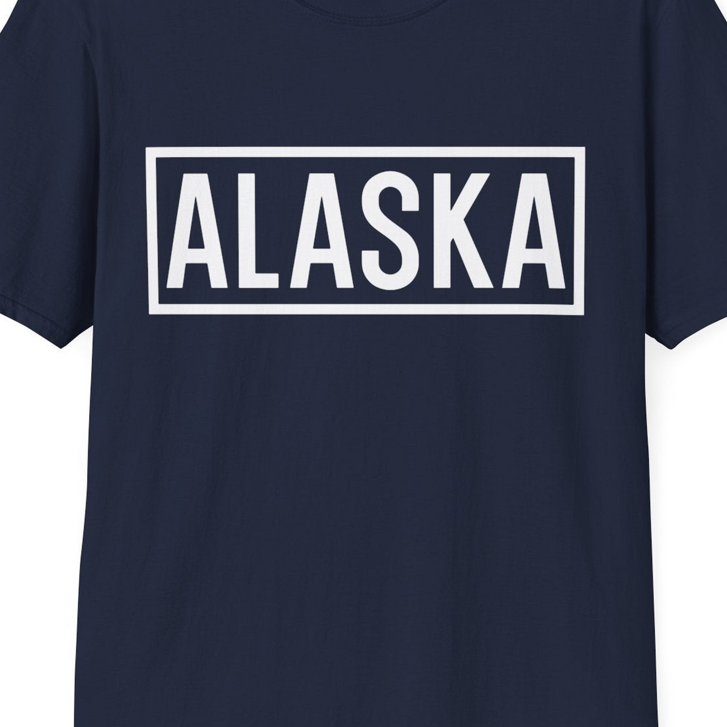 Alaska Bold Text Minimalist Monochrome Graphic Shirt for Travelers — T-Shirt T-Shirt – Navy – Alaska Cruise Shirts Close Up