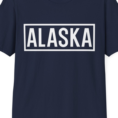 Alaska Bold Text Minimalist Monochrome Graphic Shirt for Travelers — T-Shirt T-Shirt – Navy – Alaska Cruise Shirts Close Up