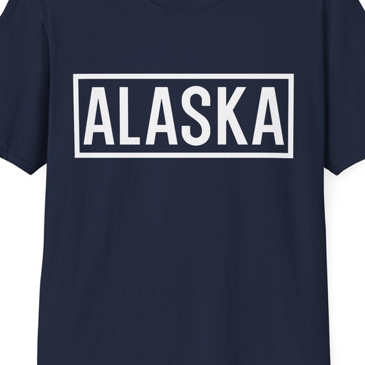 Alaska Bold Text Minimalist Monochrome Graphic Shirt for Travelers — T-Shirt T-Shirt – Navy – Alaska Cruise Shirts Close Up