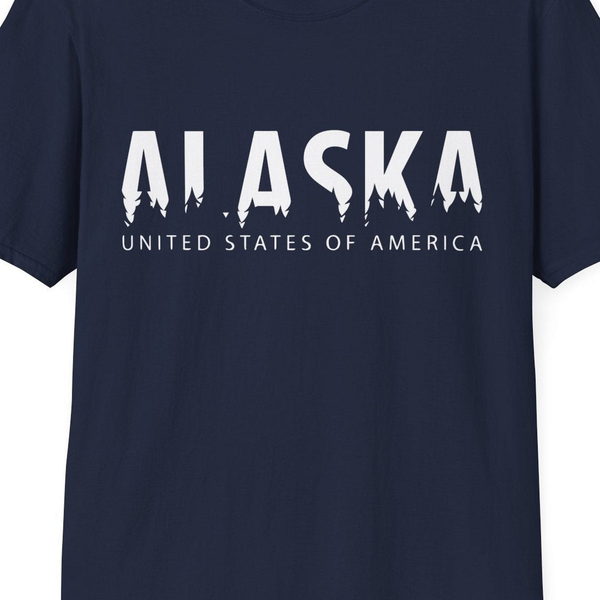 Alaska United States Typography Shirt T-Shirt – Navy – Alaska Cruise Shirts Close Up