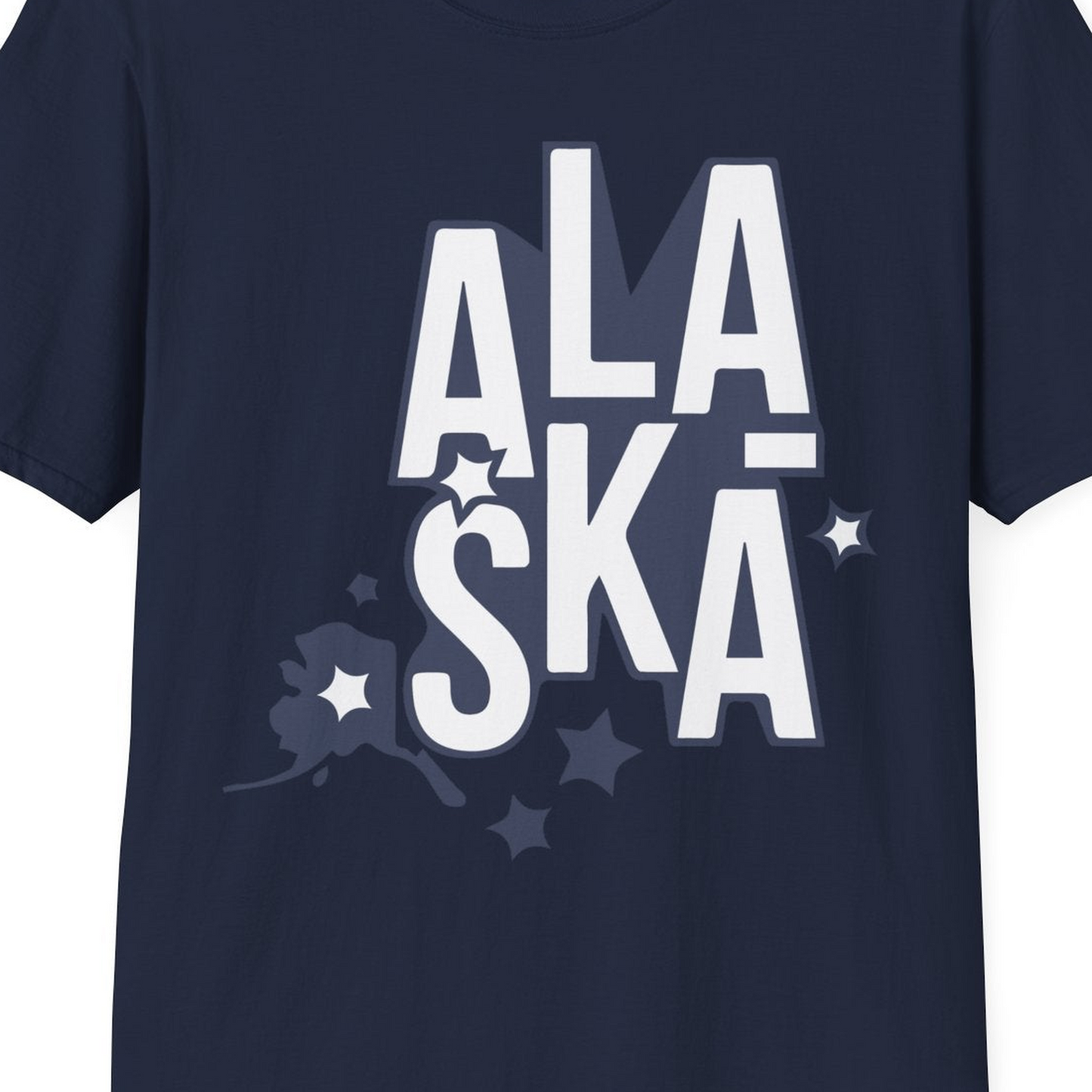Alaska Stars Bold Typography Shirt T-Shirt – Navy – Alaska Cruise Shirts Close Up