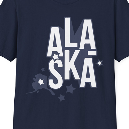 Alaska Stars Bold Typography Shirt T-Shirt – Navy – Alaska Cruise Shirts Close Up