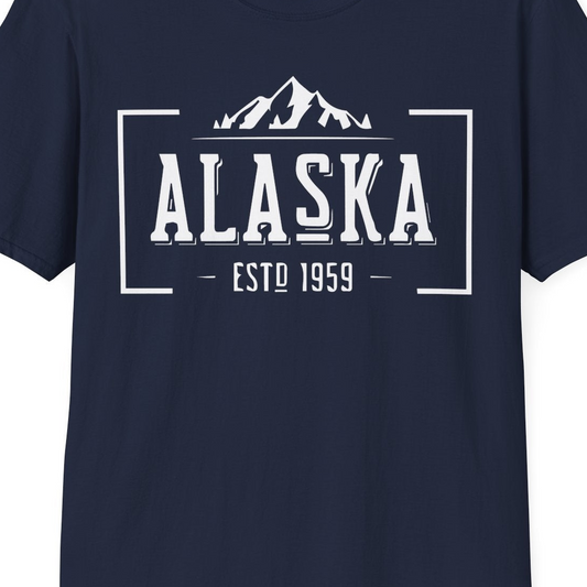 Vintage Alaska Estd 1959 Shirt T-Shirt – Navy – Alaska Cruise Shirts Close Up