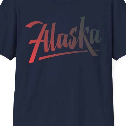Alaska Script Wordmark Shirt T-Shirt – Navy – Alaska Cruise Shirts Close Up