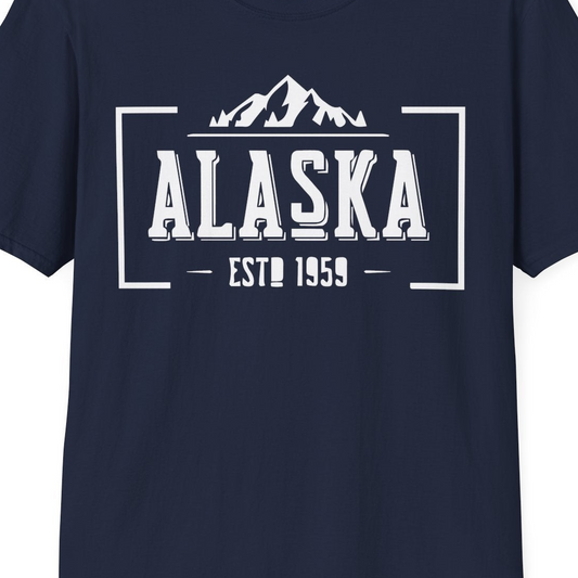 Alaska Mountain Vintage Shirt T-Shirt – Navy – Alaska Cruise Shirts Close Up