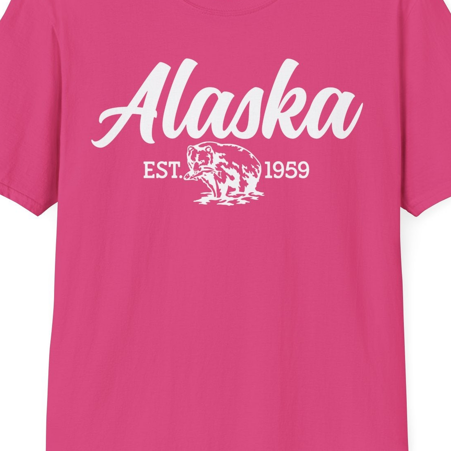 Alaska Bear Est 1959 Vintage Wildlife Graphic Monochrome Shirt — T-Shirt T-Shirt – Heliconia – Alaska Cruise Shirts Close Up