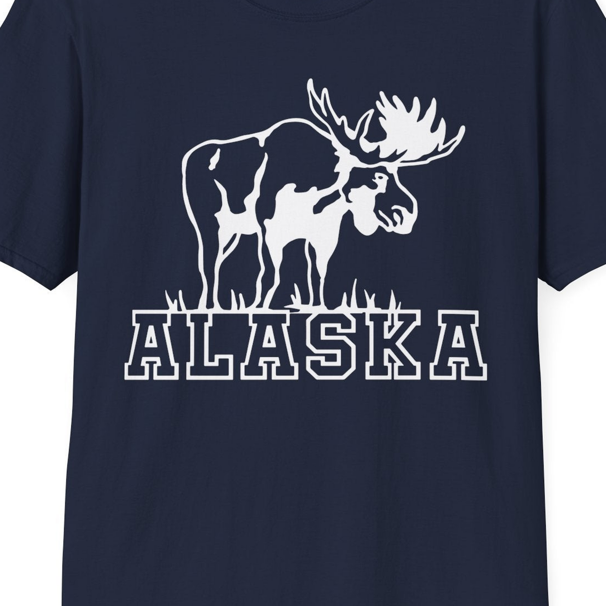 Alaska Moose Silhouette Shirt T-Shirt – Navy – Alaska Cruise Shirts Close Up