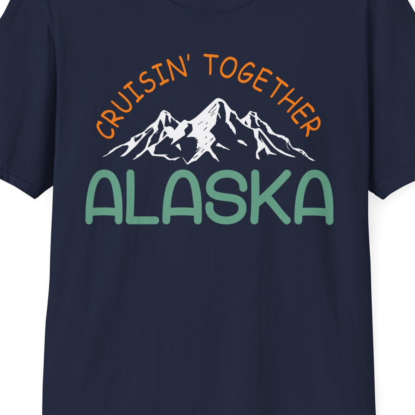 Cruisin Together Alaska Mountain Adventure Cruise Graphic Shirt — T-Shirt T-Shirt – Navy – Alaska Cruise Shirts Close Up