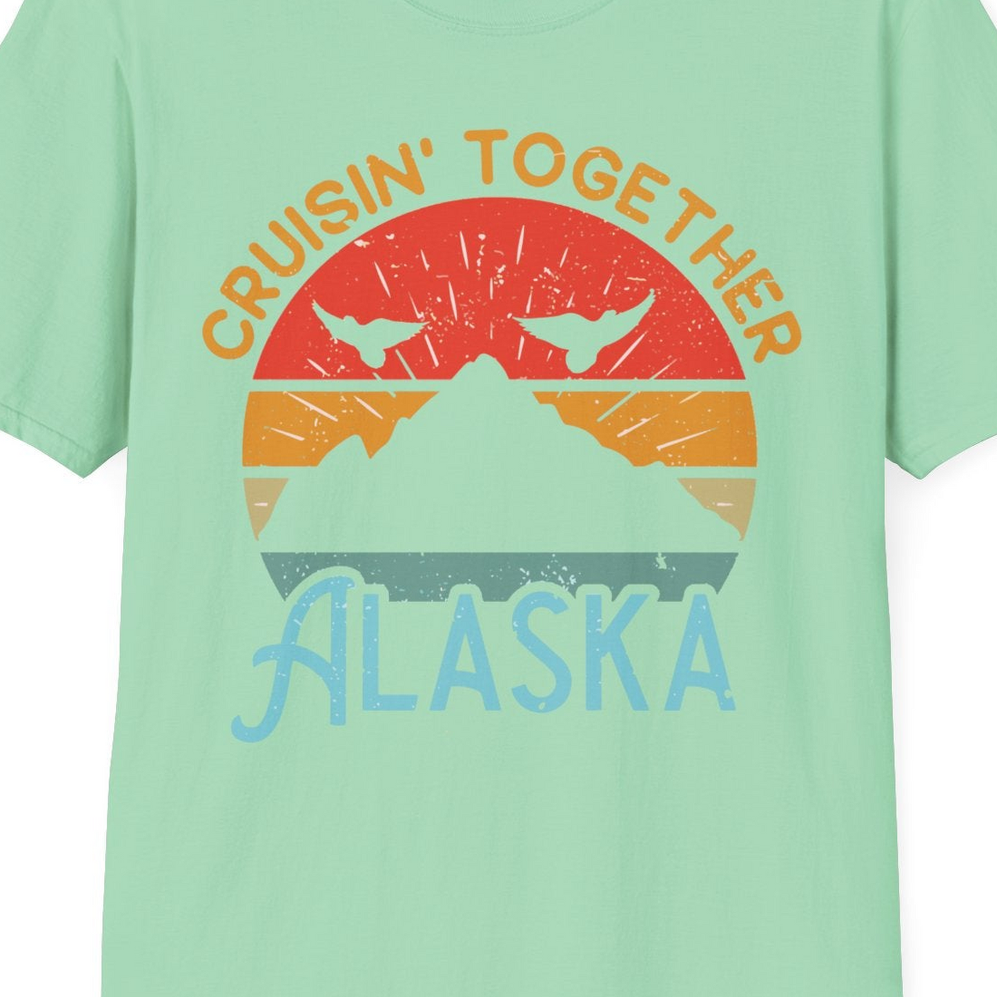 Retro Alaska Cruise Shirt T-Shirt – Mint Green – Alaska Cruise Shirts Close Up