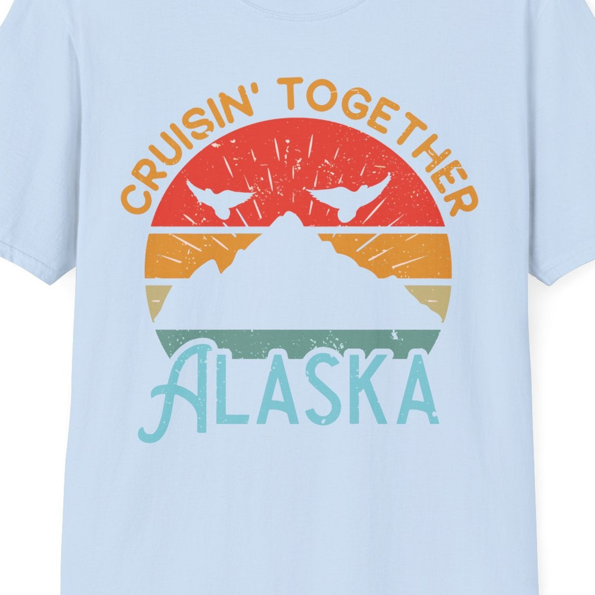 Retro Alaska Cruise Shirt T-Shirt – Light Blue – Alaska Cruise Shirts Close Up
