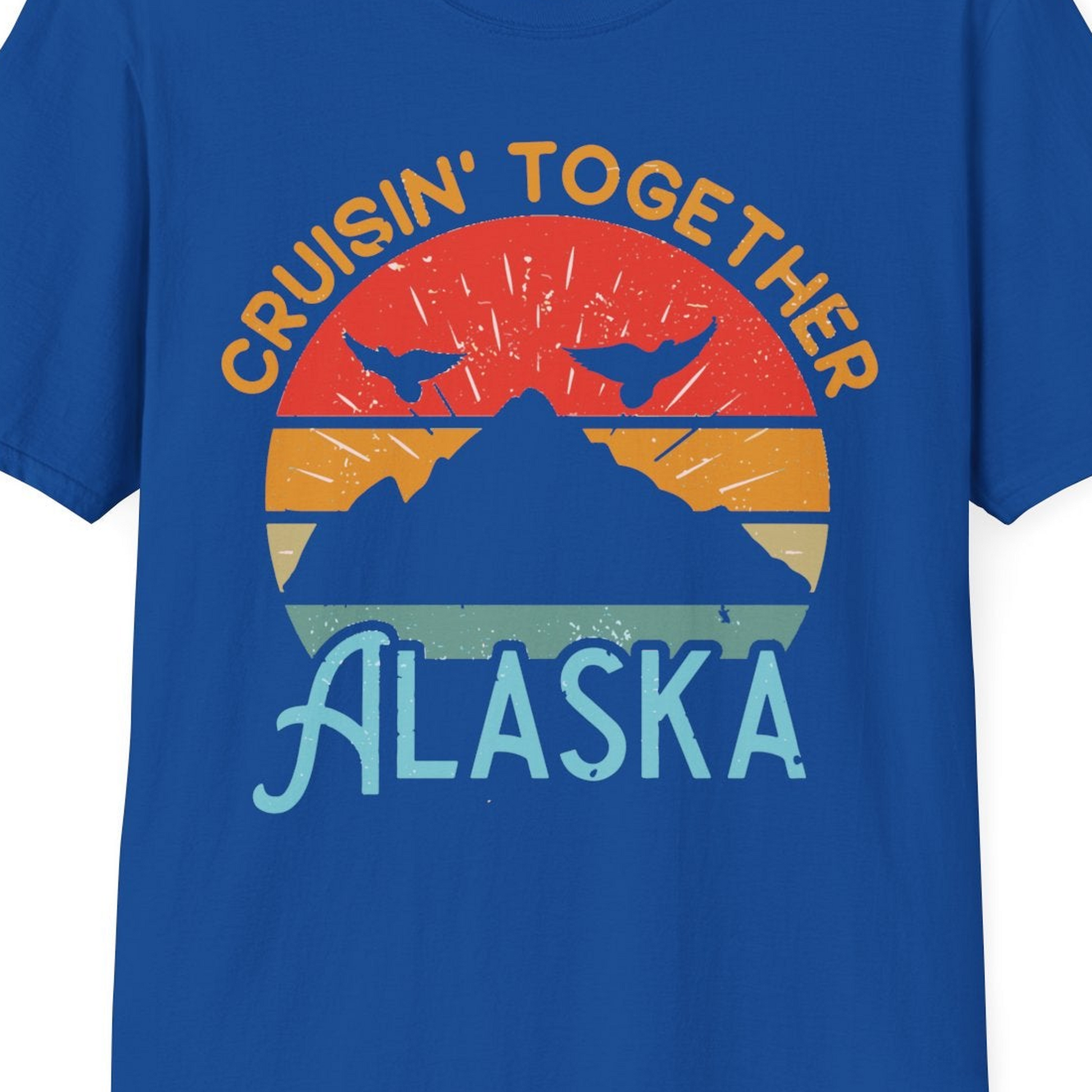 Retro Alaska Cruise Shirt T-Shirt – Royal – Alaska Cruise Shirts Close Up