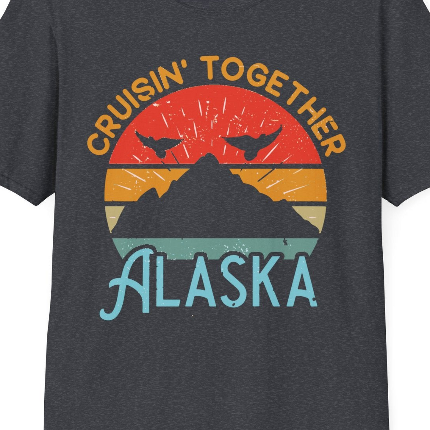 Retro Alaska Cruise Shirt T-Shirt – Dark Heather Grey – Alaska Cruise Shirts Close Up