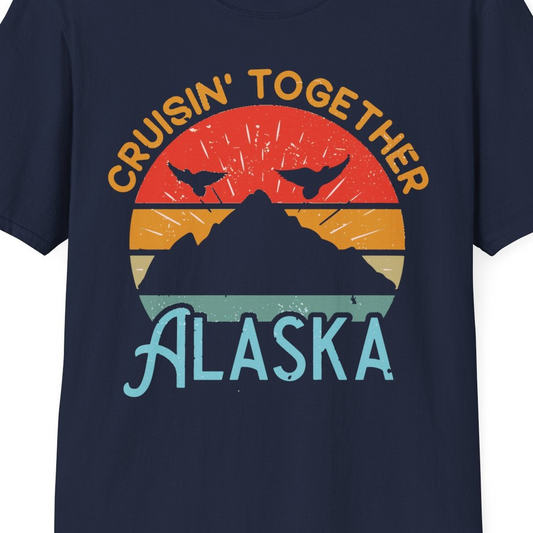 Retro Alaska Cruise Shirt T-Shirt – Navy – Alaska Cruise Shirts Close Up