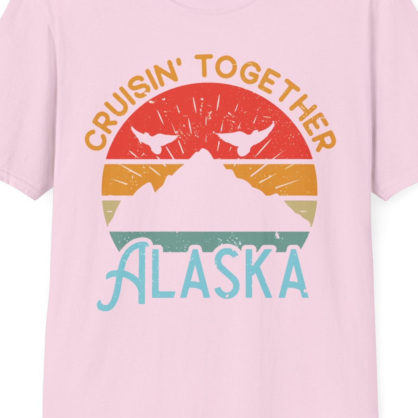 Retro Alaska Cruise Shirt T-Shirt – Light Pink – Alaska Cruise Shirts Close Up