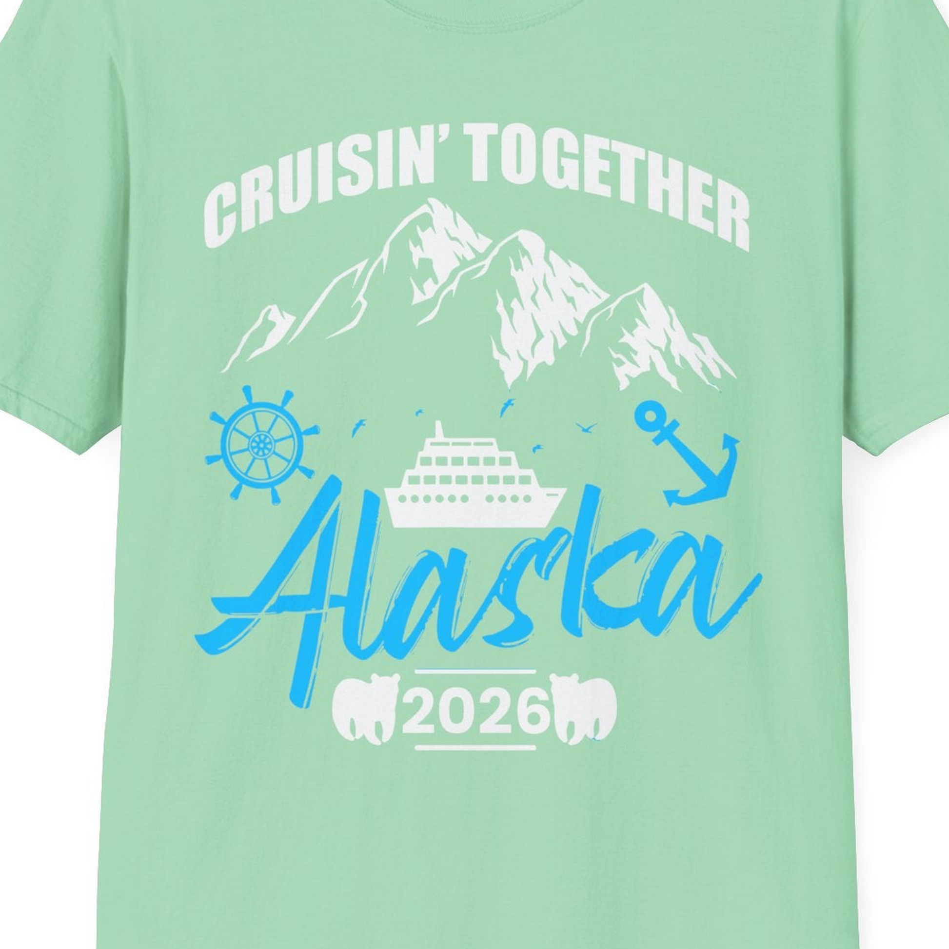 Alaska Cruise Group Adventure Shirt T-Shirt – Mint Green – Alaska Cruise Shirts Close Up