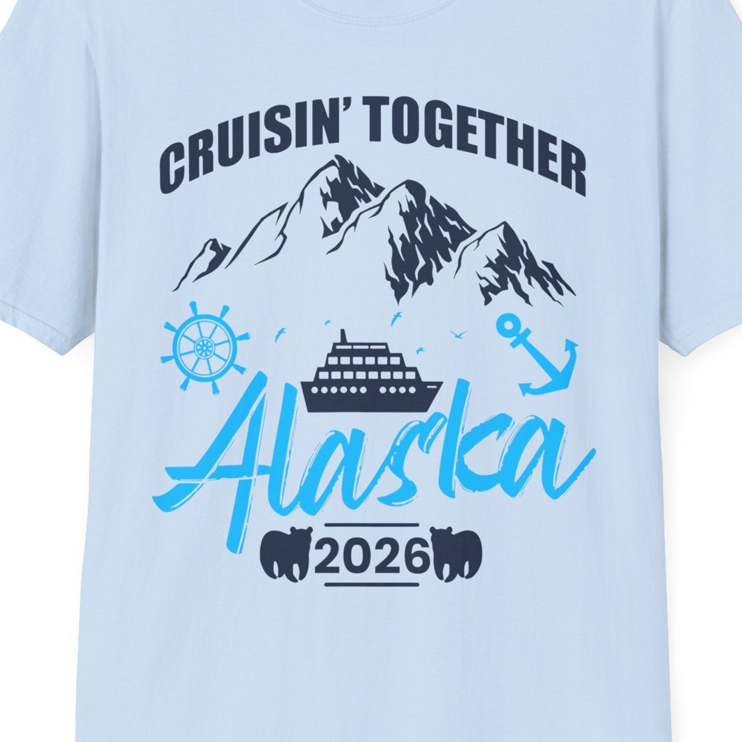 Alaska Cruise Group Adventure Shirt T-Shirt – Light Blue – Alaska Cruise Shirts Close Up