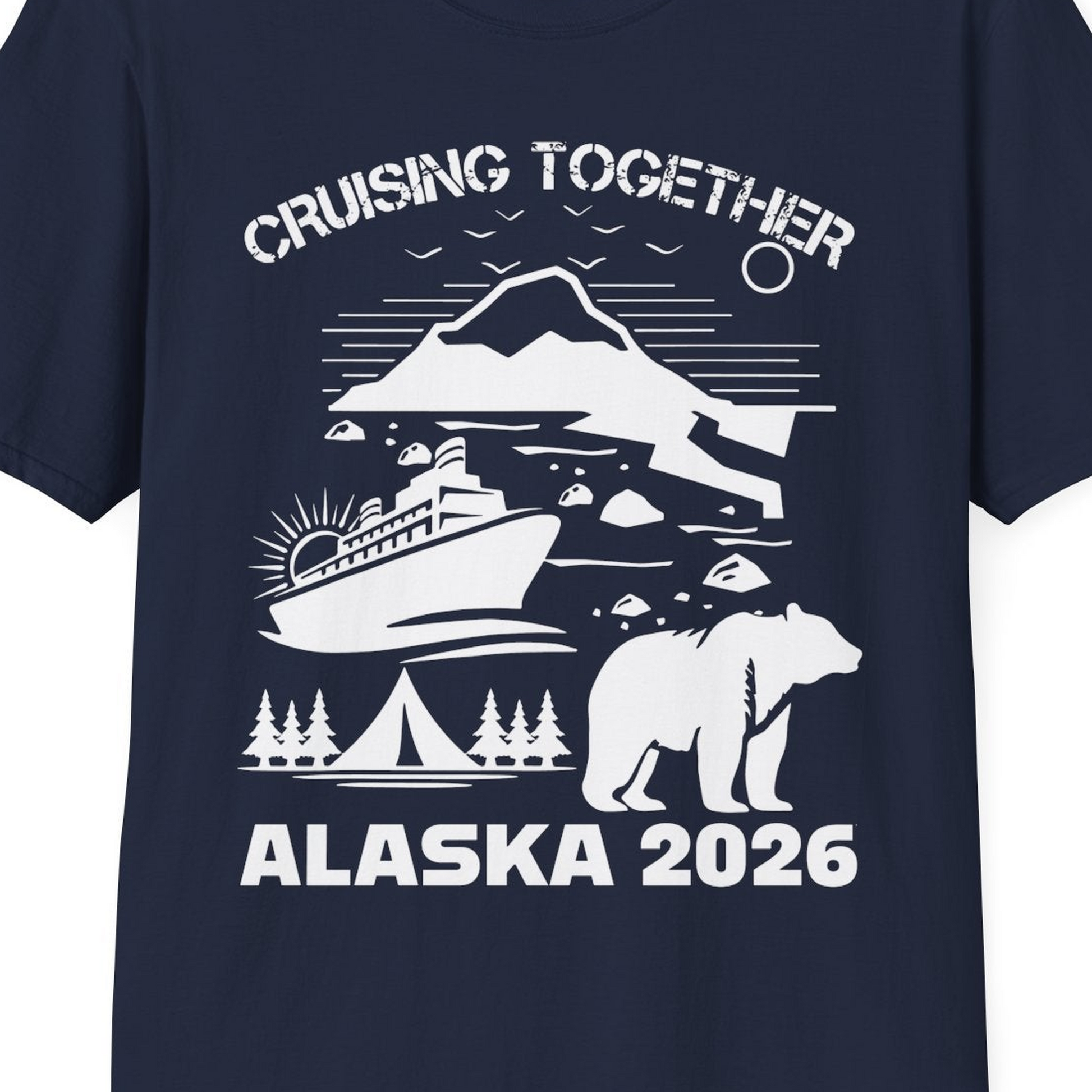 Alaska Cruise 2026 Family Adventure Bear Mountain Nature Shirt — T-Shirt T-Shirt – Navy – Alaska Cruise Shirts Close Up