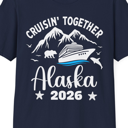 Alaska Cruise Adventure 2026 Shirt T-Shirt – Navy – Alaska Cruise Shirts Close Up