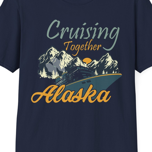 Cruising Together Alaska Mountains Family Alaska Cruise Adventure Shirt — T-Shirt T-Shirt – Navy – Alaska Cruise Shirts Close Up