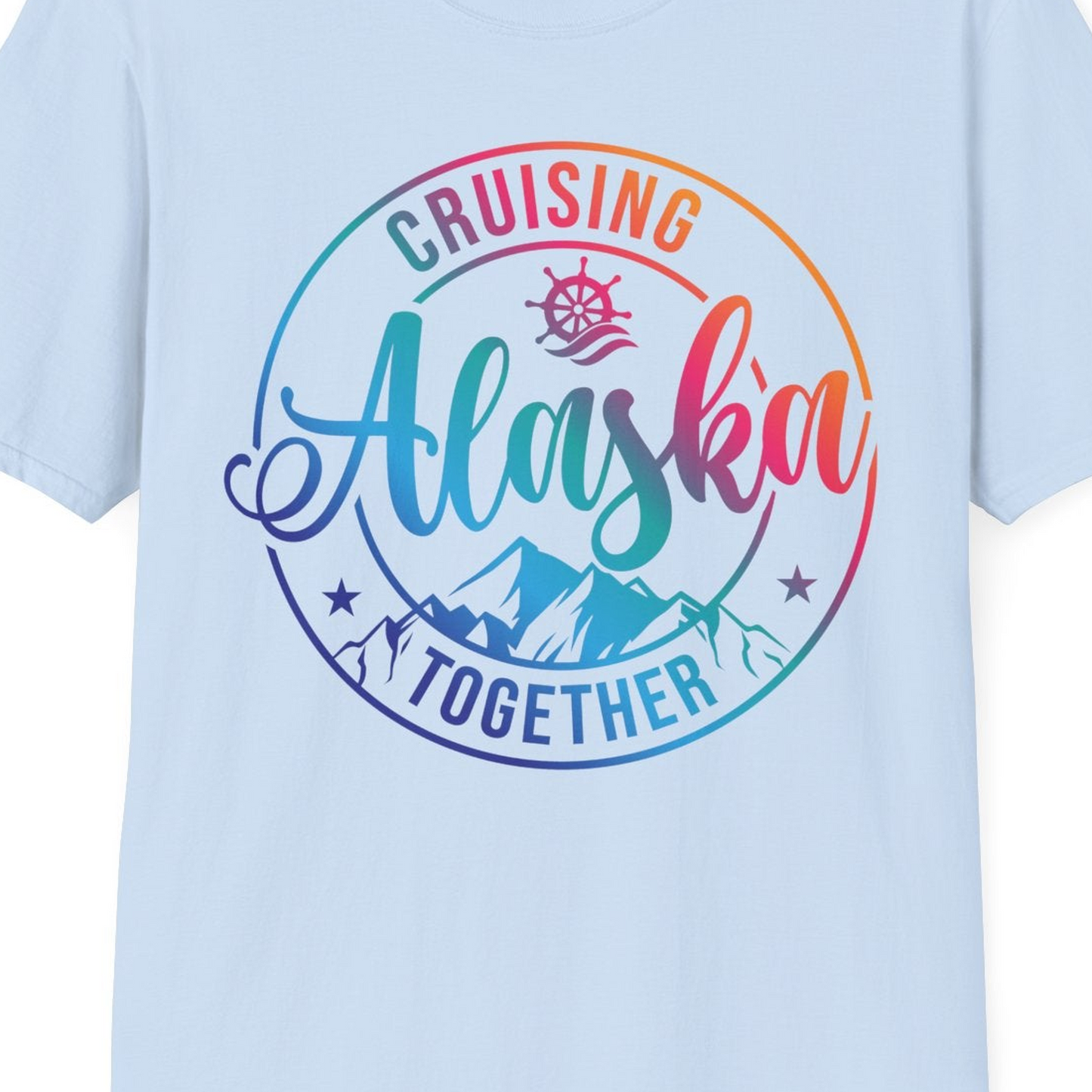 Cruising Alaska Together Shirt T-Shirt – Light Blue – Alaska Cruise Shirts Close Up
