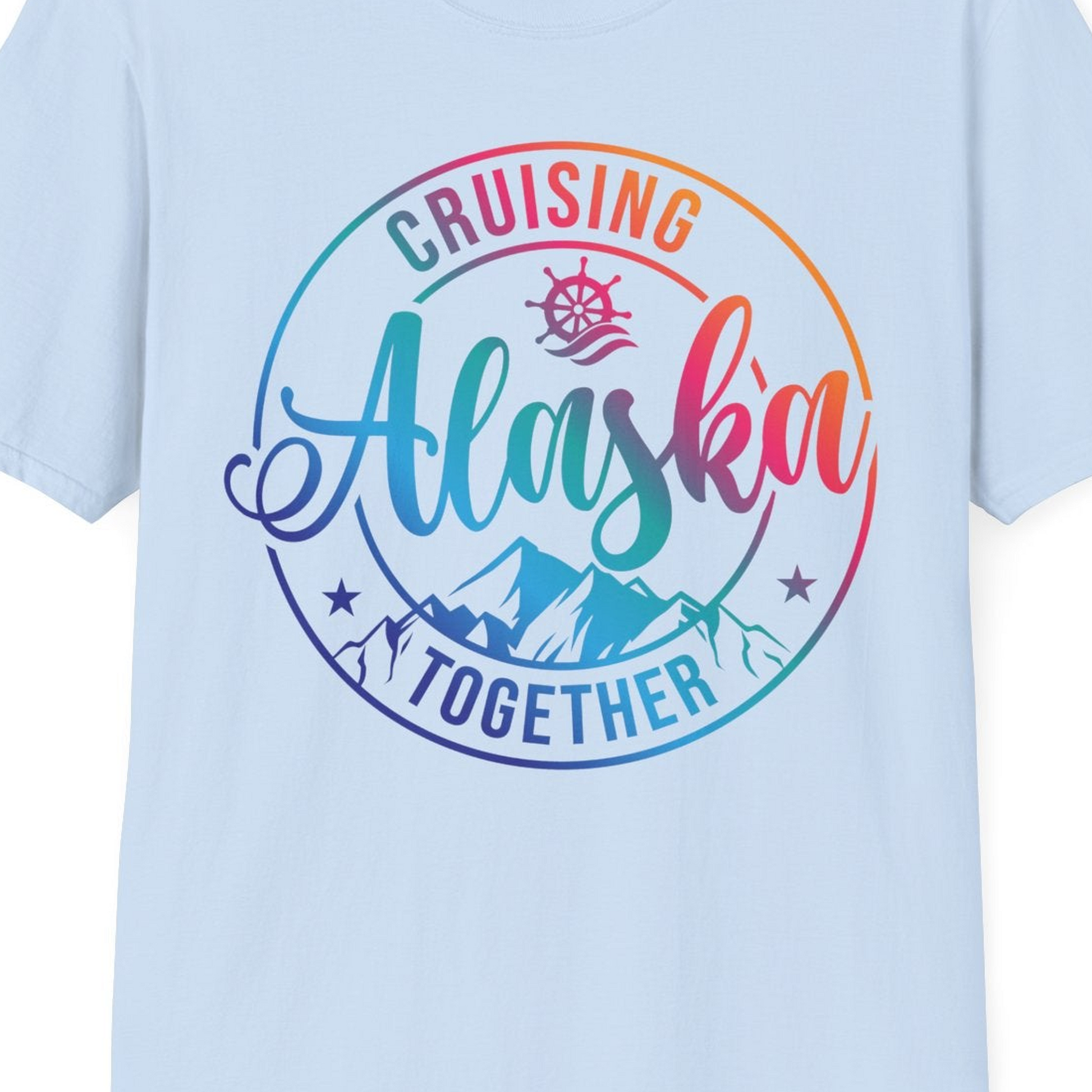 Cruising Alaska Together Shirt T-Shirt – Light Blue – Alaska Cruise Shirts Close Up
